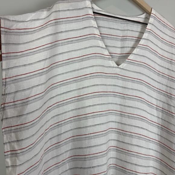 Eileen Fisher Organic Linen Tunic Top XL Striped Poncho Kaftan Beach Coastalcore - Picture 5 of 8